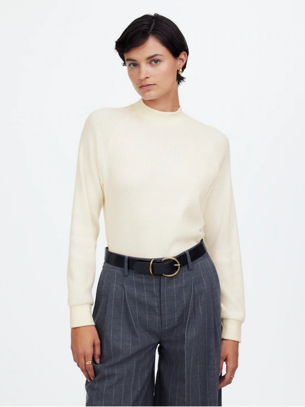 Madewell Waffle-Knit Long-Sleeve Crewneck Tee - Winter White